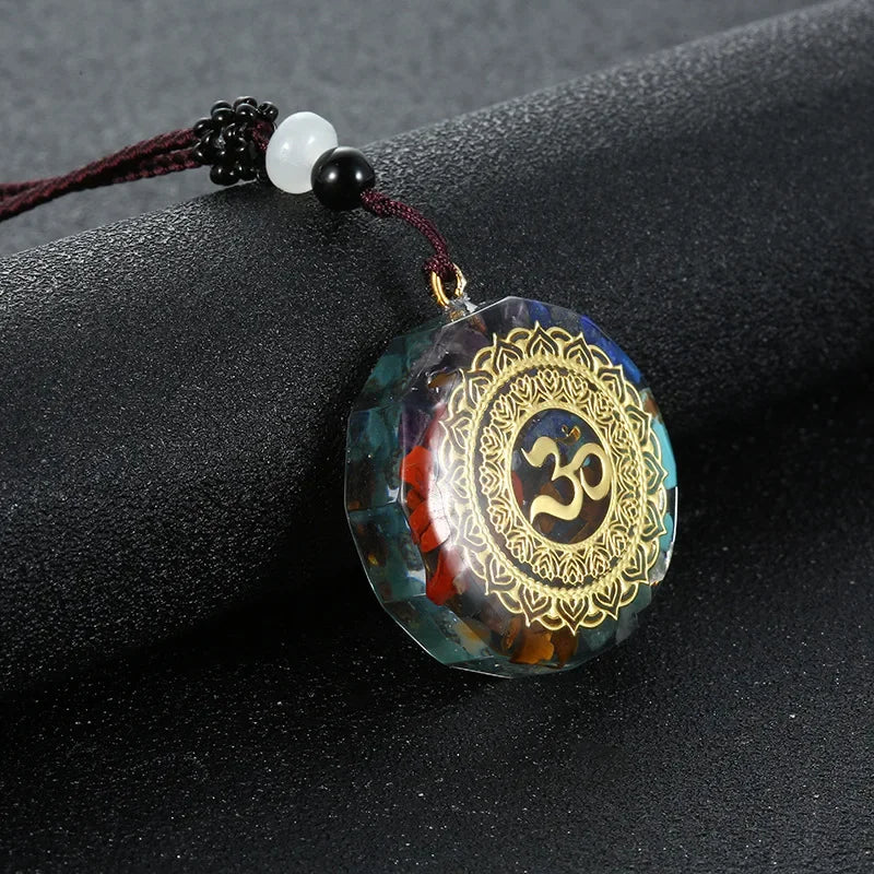 Retro Colorful Chips Natural Turquoise Amethyst Stone Chakra Orgone Energy Pendulum Amulet Reiki Healing Pendant Necklace