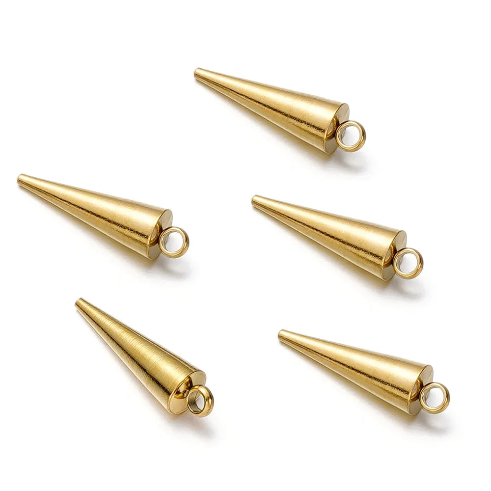 10pcs/lot Stainless Steel Cone Charms Retro Spike Beads Pendants for Women Man Hoop Earring DIY Jewelry Making Supplies