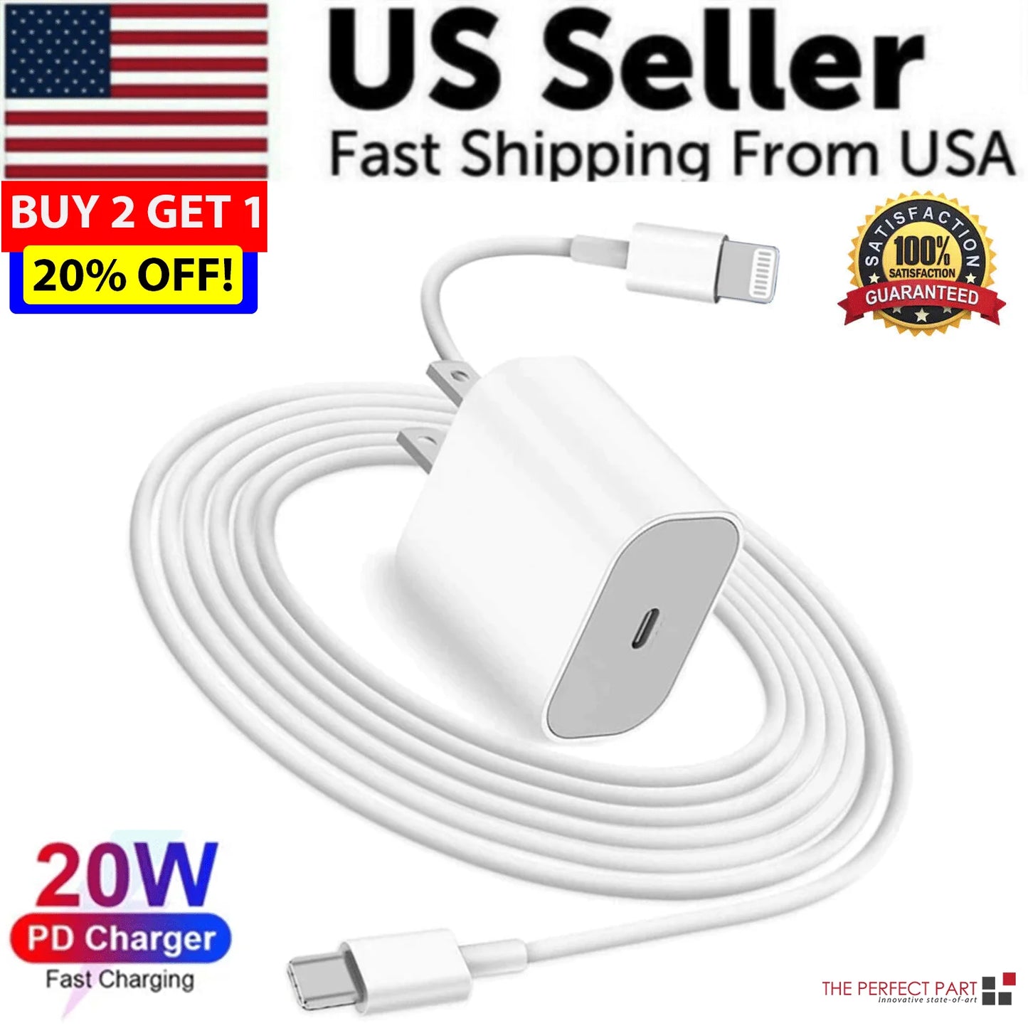 2024 USB-C Fast Charger PD Adapter Cable 20W for iPhone 14/13/12/11 XR Pro iPad High Efficiency Data Cable