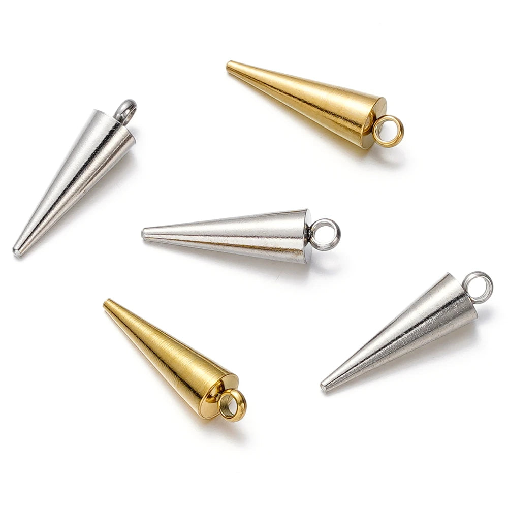 10pcs/lot Stainless Steel Cone Charms Retro Spike Beads Pendants for Women Man Hoop Earring DIY Jewelry Making Supplies