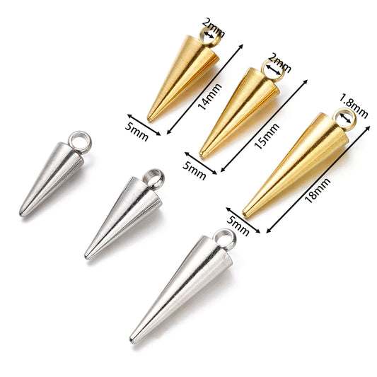 10pcs/lot Stainless Steel Cone Charms Retro Spike Beads Pendants for Women Man Hoop Earring DIY Jewelry Making Supplies