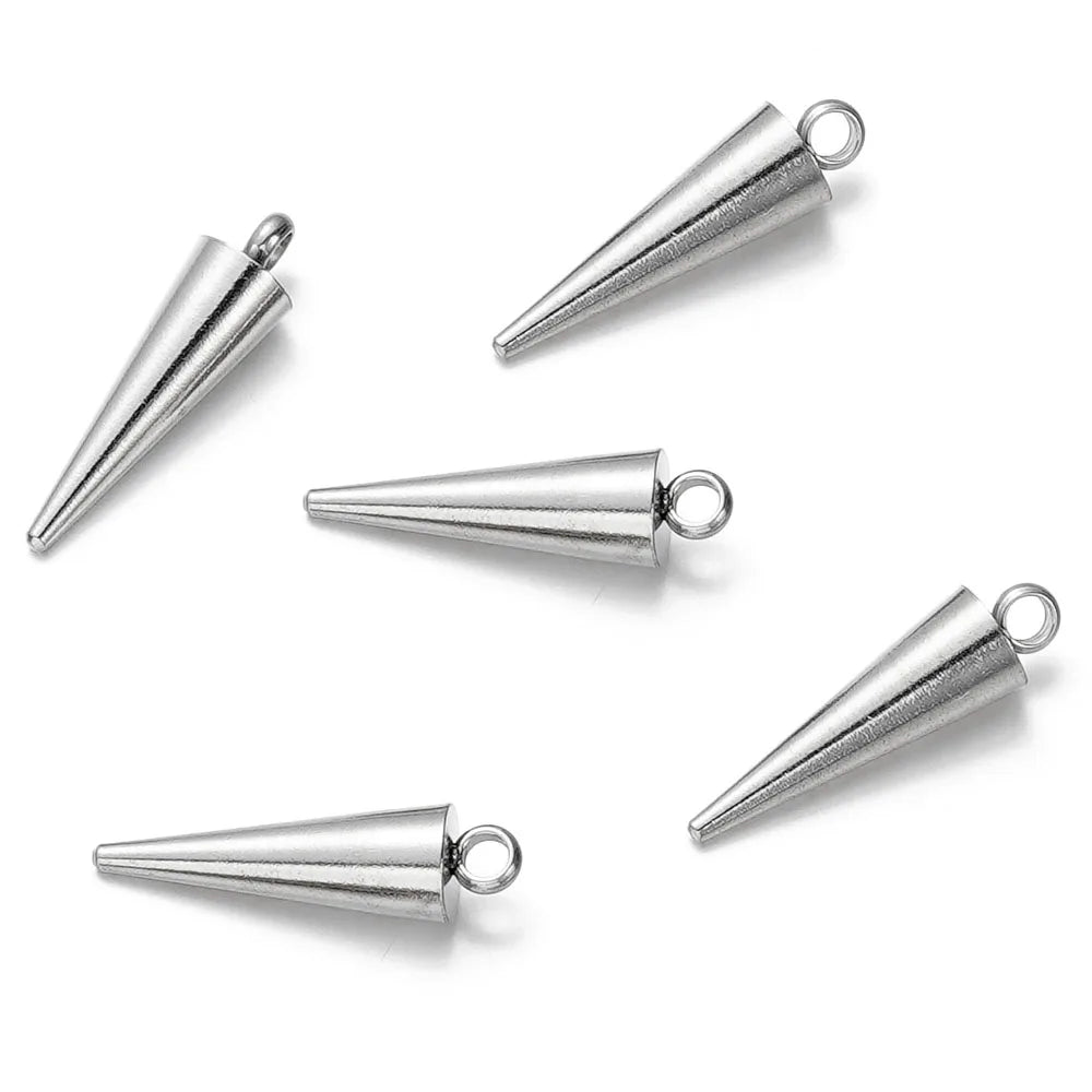 10pcs/lot Stainless Steel Cone Charms Retro Spike Beads Pendants for Women Man Hoop Earring DIY Jewelry Making Supplies
