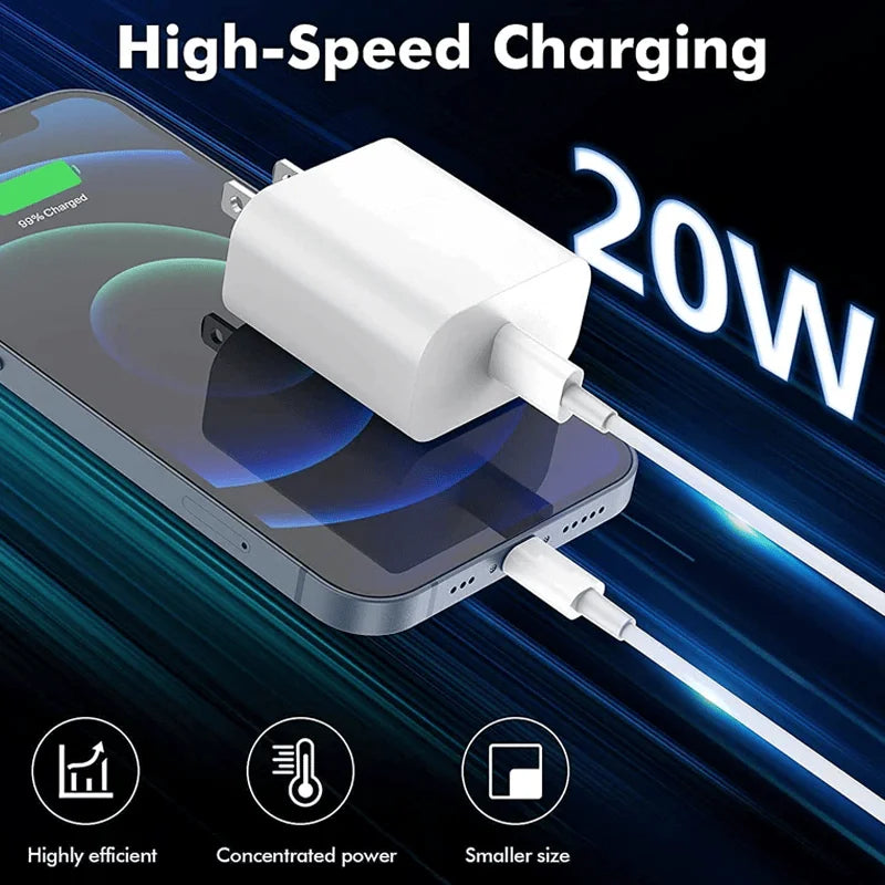 2024 USB-C Fast Charger PD Adapter Cable 20W for iPhone 14/13/12/11 XR Pro iPad High Efficiency Data Cable