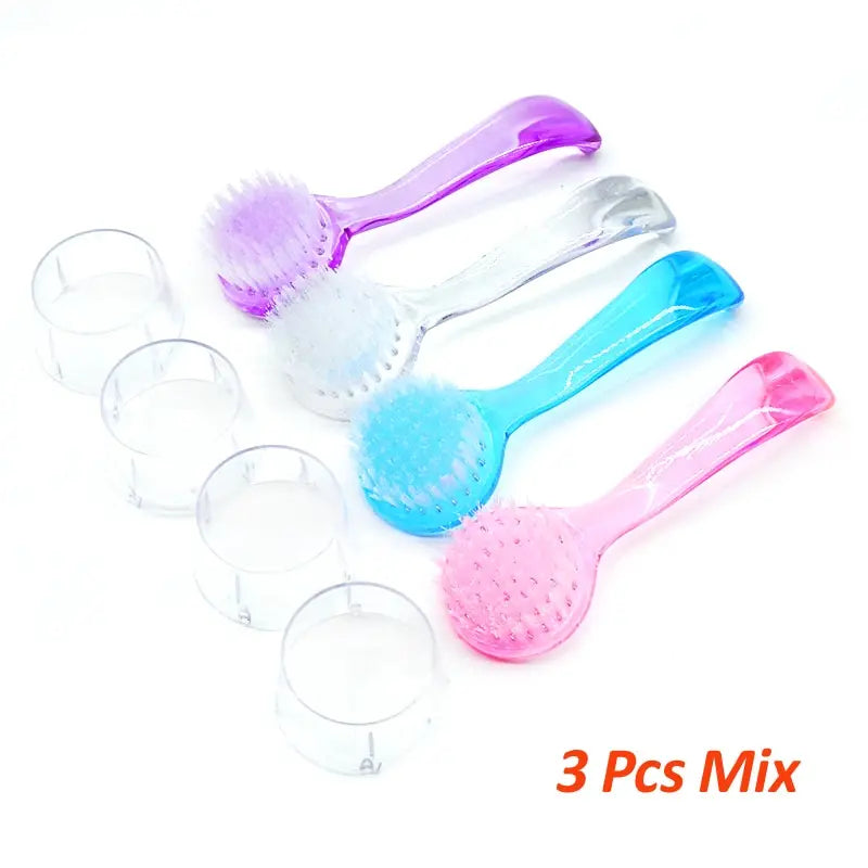New Plastic Nail Brush Soft Remove Dust Make Up Washing Brushes Dust Round Head Powder Clean With Cap Pedicure