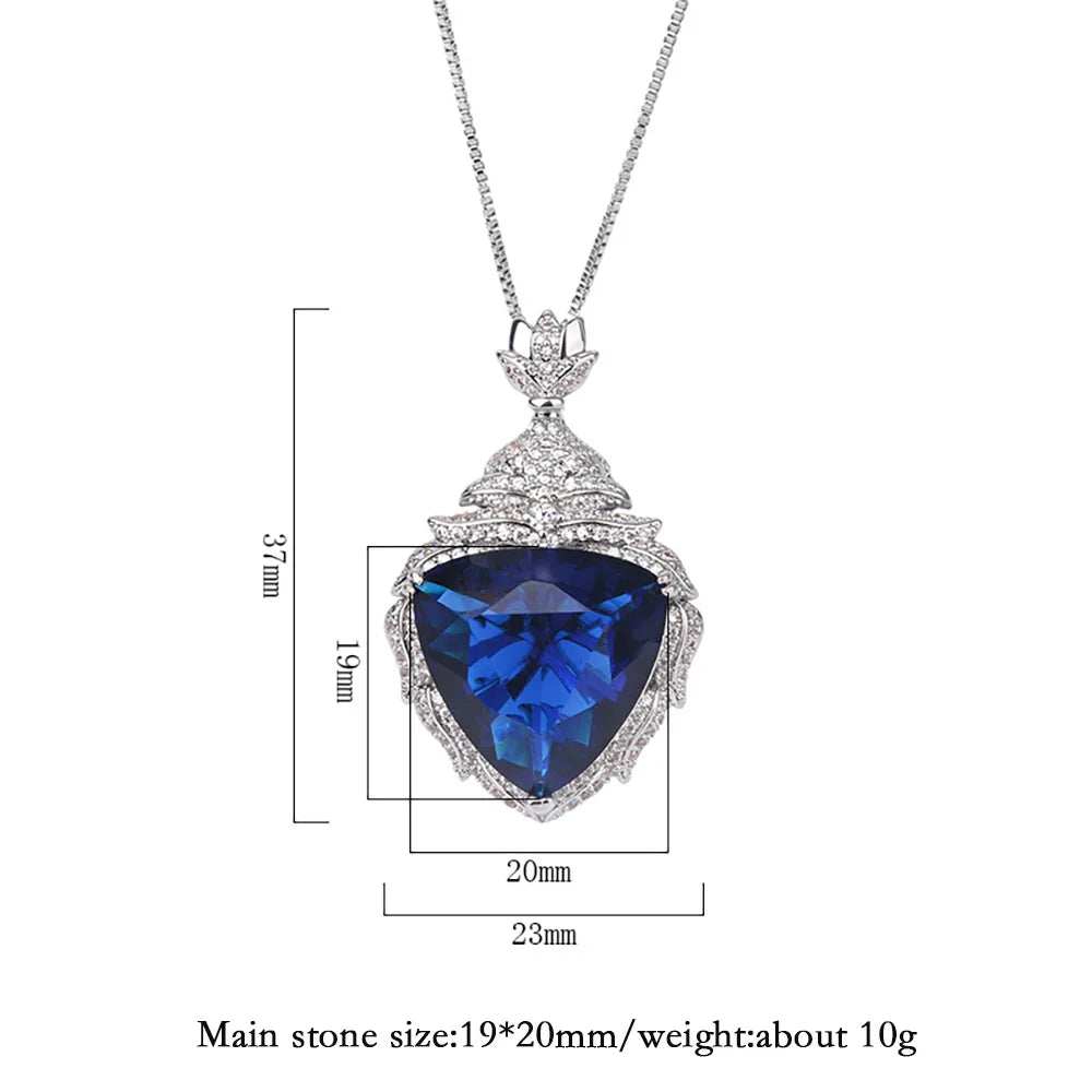 Luxury Vintage 19*20mm Sapphire Pendant Necklace for Women Full Lab Diamond Cocktail Party Fine Jewelry Accessories Female Gift