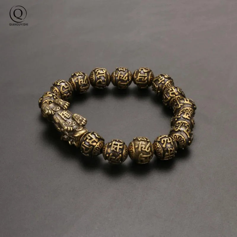 Vintage Copper Six Words Mysterious Animal Beads Chains Bracelets Brass Rosary Bangles Fashion Men Luckly Money Bracelet Jewelry