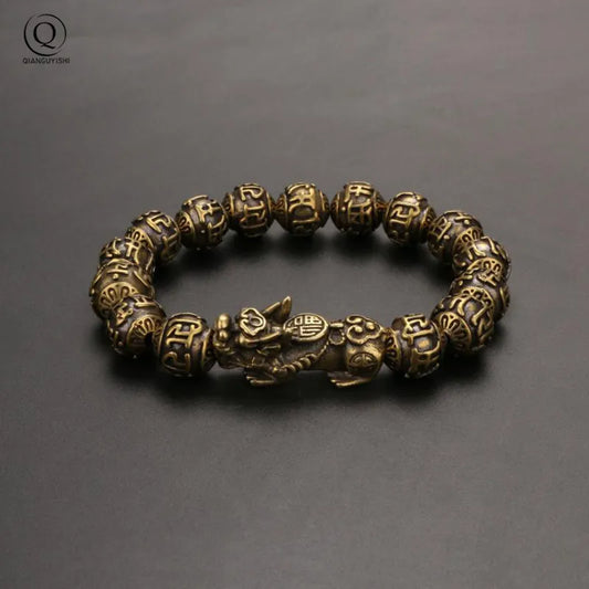 Vintage Copper Six Words Mysterious Animal Beads Chains Bracelets Brass Rosary Bangles Fashion Men Luckly Money Bracelet Jewelry