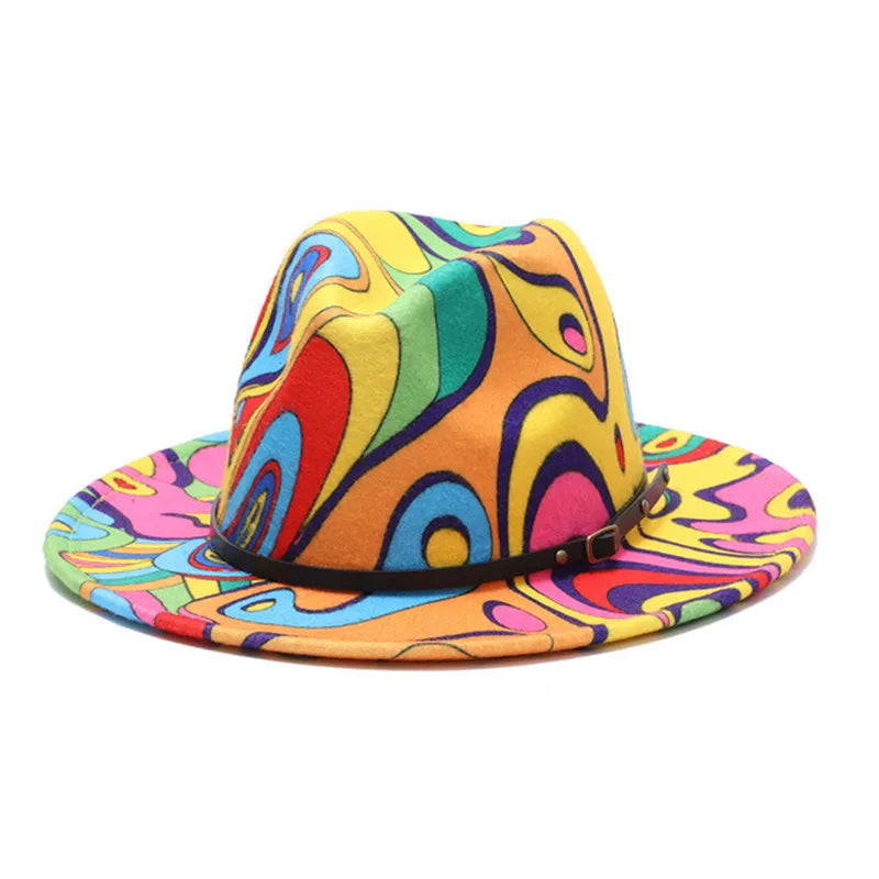 Colorful Wide Brim New Style Church Derby Top Hat Panama Felt Fedoras Hat for Men Women artificial wool British style Jazz Cap