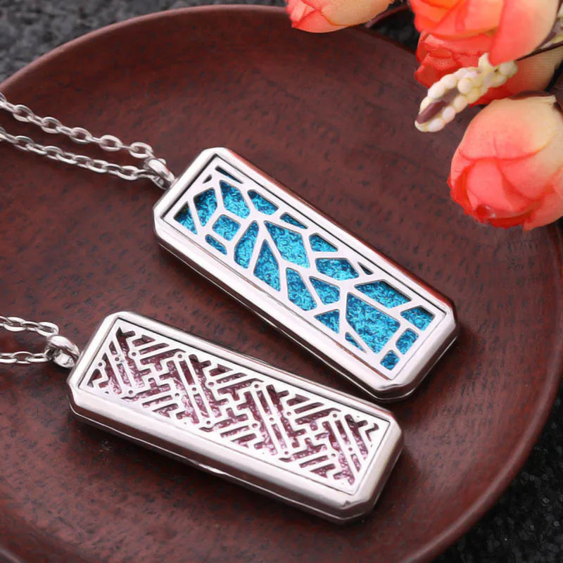 Rectangle Pendant Stainless Steel Magnetic Perfume Necklace Aromatherapy Essential Oil Diffuser Locket Fashion Necklace Jewelry