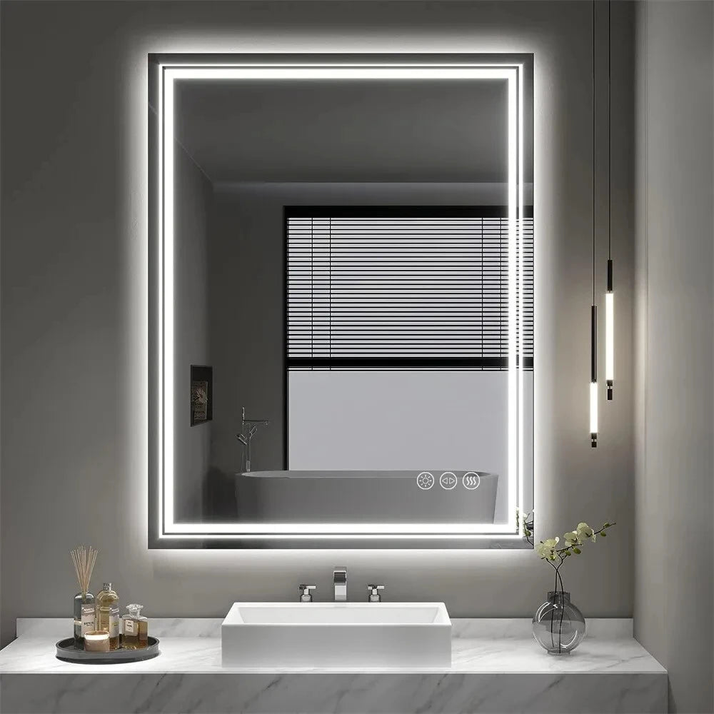 Wisfor LED Bathroom Mirror With Front Backlit Dimmable Vanity Wall Mirror HD Anti-fog