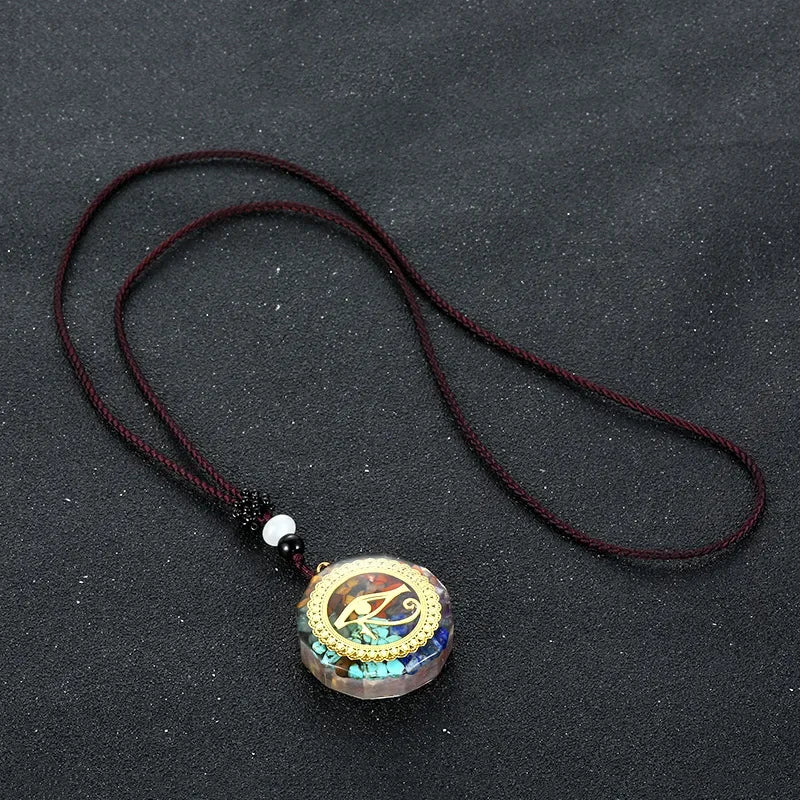 Retro Colorful Chips Natural Turquoise Amethyst Stone Chakra Orgone Energy Pendulum Amulet Reiki Healing Pendant Necklace