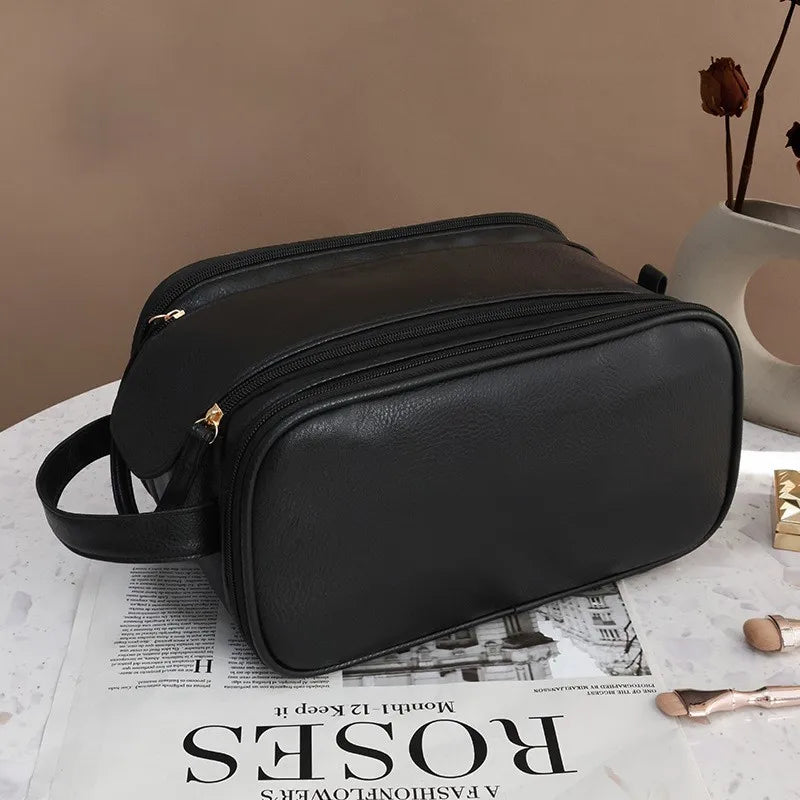 High appearance double zipper make-up bag large-capacity portable travel senior impression make-up brush wash-and-wash bag