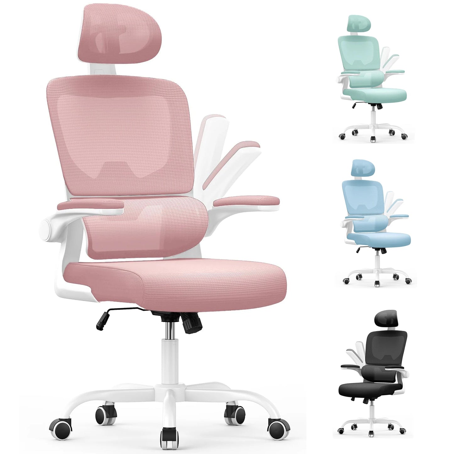 Ergonomic Office Chair Desk Chair with C-shaped Lumbar Support Adjustable Headrest and Reversible Armrest for Home Office Study