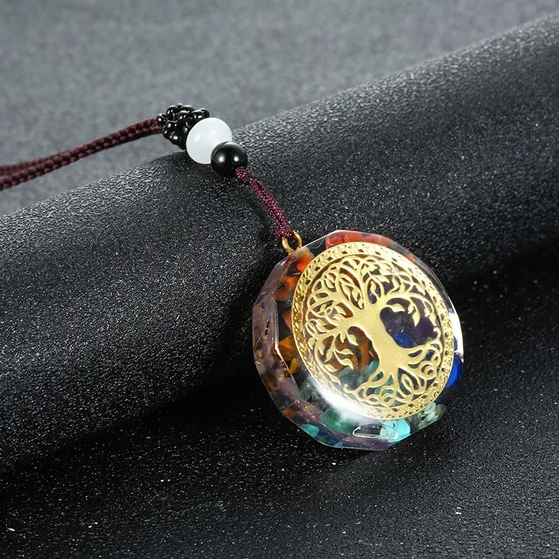 Retro Colorful Chips Natural Turquoise Amethyst Stone Chakra Orgone Energy Pendulum Amulet Reiki Healing Pendant Necklace