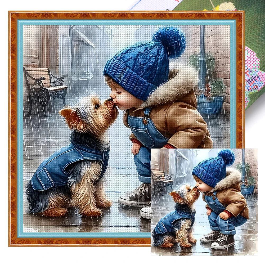 Full Embroidery Eco-cotton Thread 11CT Printed Boy Cross Stitch Kit Art 40x40cm
