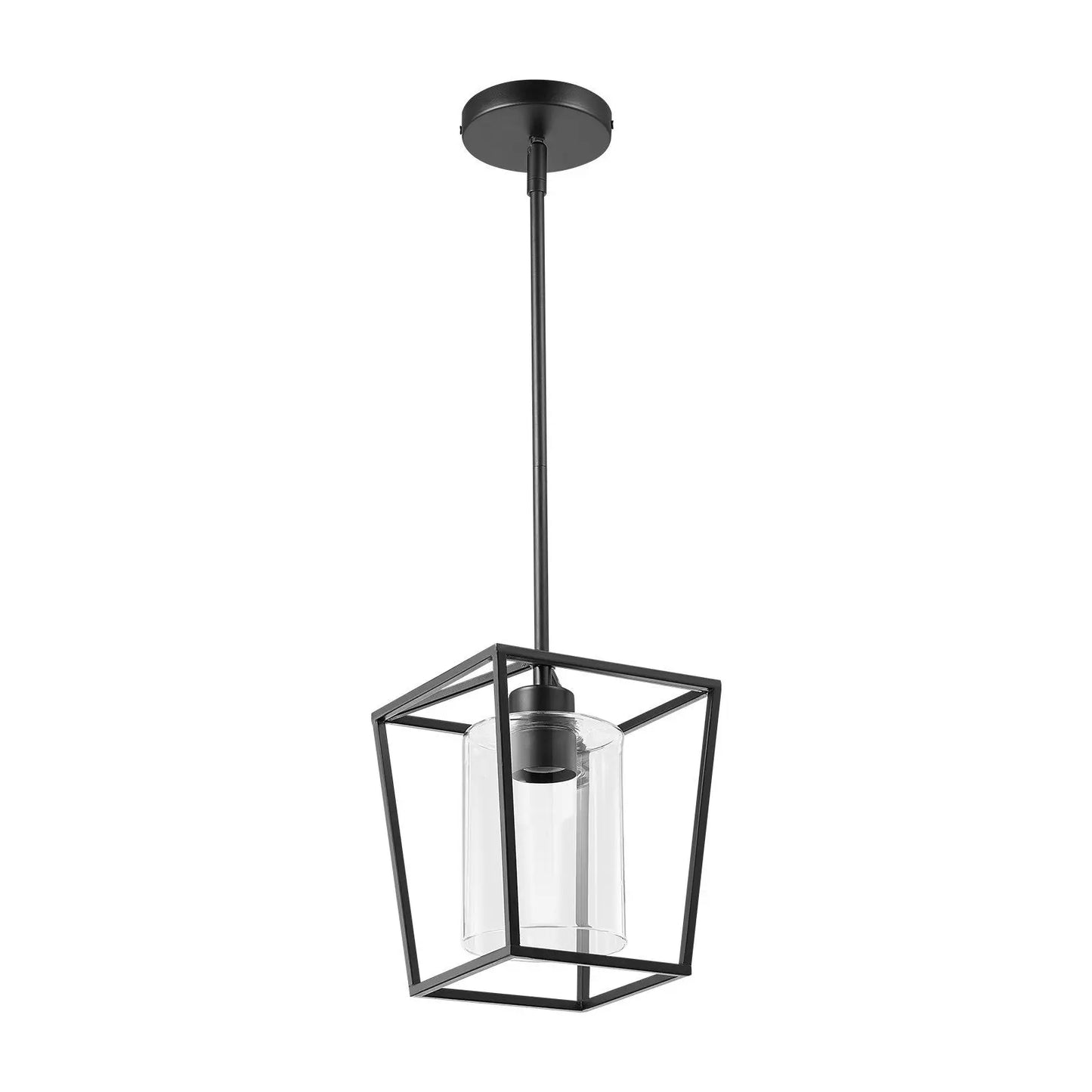 Black Iron Cage Metal Pendant Light with Glass Shade Elegant Chandelier & Pendant Lighting