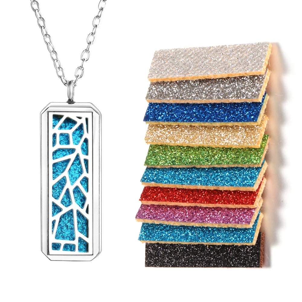 Rectangle Pendant Stainless Steel Magnetic Perfume Necklace Aromatherapy Essential Oil Diffuser Locket Fashion Necklace Jewelry