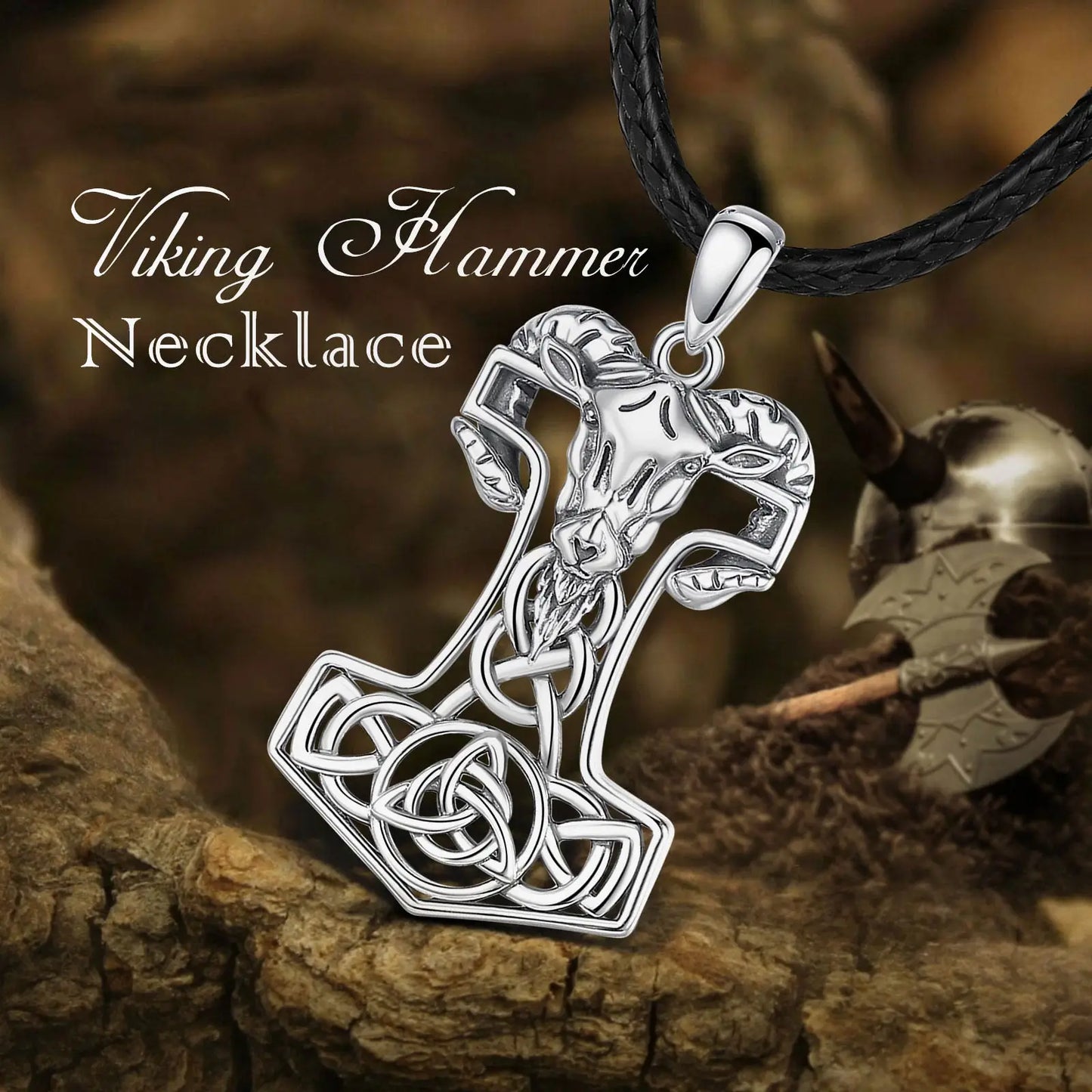 Eudora 925 Sterling Silver Norse Viking Thor's Hammer Mjolnir Rune Necklace Goat Celtic Knot Amulet Pendant Personality Jewelry