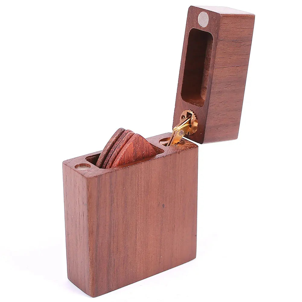Guitar Picks Storage Box Compact Guitar Picks Case Walnut Guitar Wooden Pick Box Holder for Stringed Instrument
