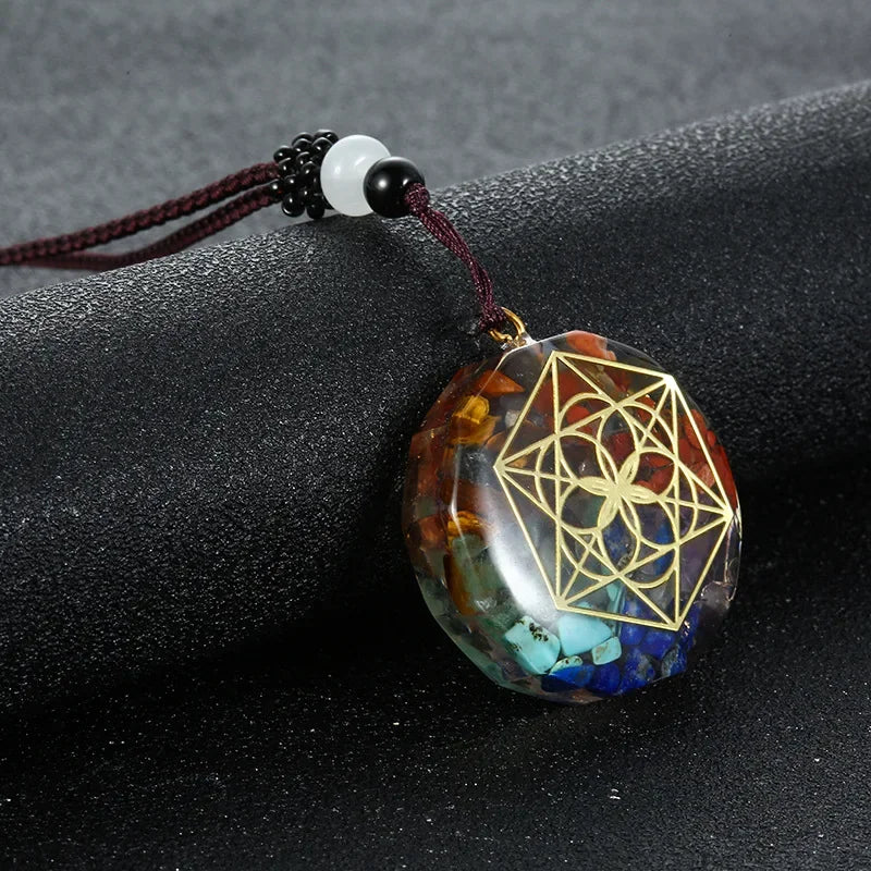 Retro Colorful Chips Natural Turquoise Amethyst Stone Chakra Orgone Energy Pendulum Amulet Reiki Healing Pendant Necklace