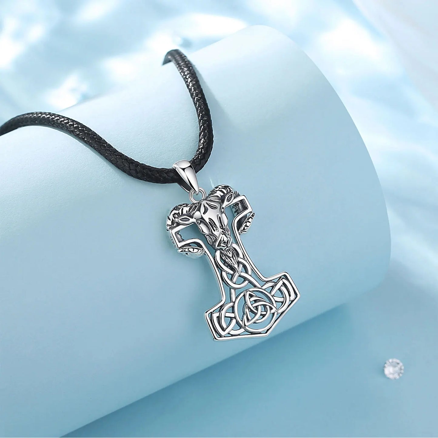 Eudora 925 Sterling Silver Norse Viking Thor's Hammer Mjolnir Rune Necklace Goat Celtic Knot Amulet Pendant Personality Jewelry