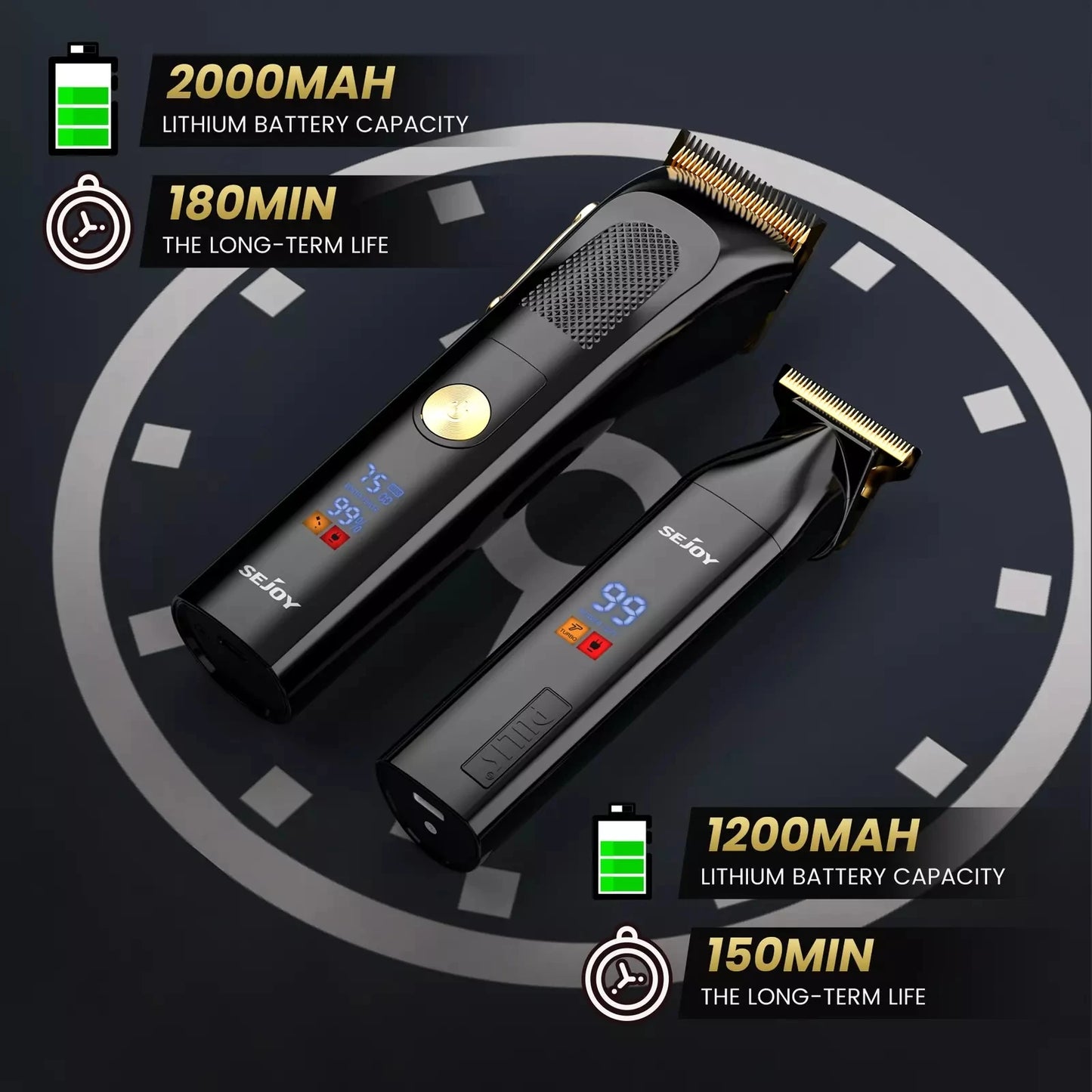 SEJOY 2 Pcs/set Hair Clippers Men Trimmer Kit for Barber Mens Beard Haircut Set Professional Hair Cutting Barber Machines