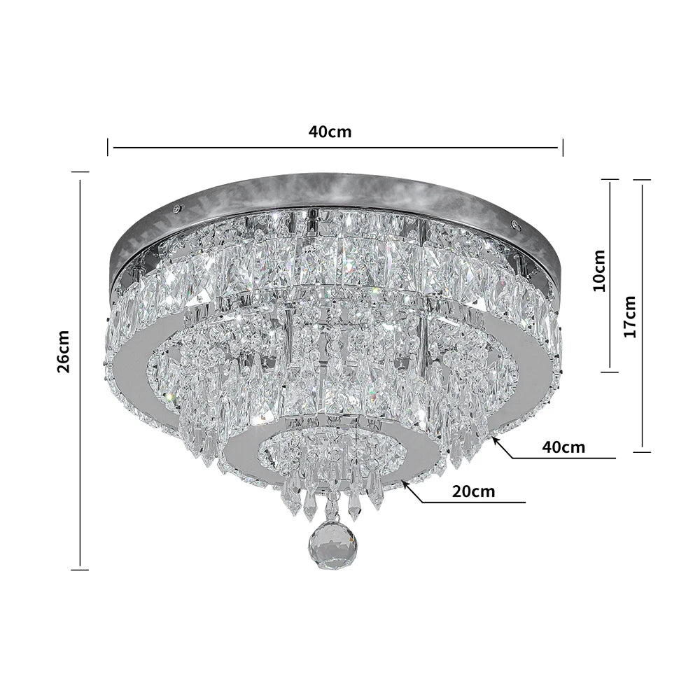 KOMORE Elegant Crystal Round & Square Ceiling Light for Living Room, Bedroom, Kitchen