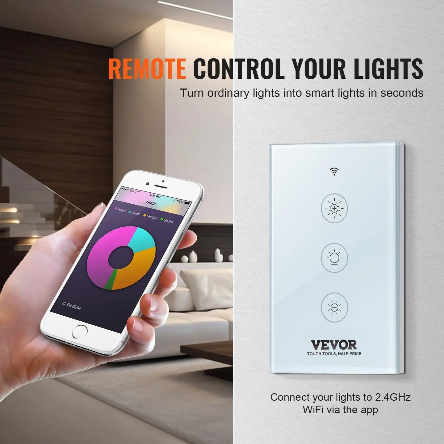 WiFi Smart Light Dimmer Switch 100-250V AC Wi-Fi 2.4GHz 15%- Stepless Dimming LED Dimmable Touch Panel App Remote Control