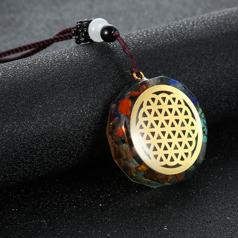 Retro Colorful Chips Natural Turquoise Amethyst Stone Chakra Orgone Energy Pendulum Amulet Reiki Healing Pendant Necklace