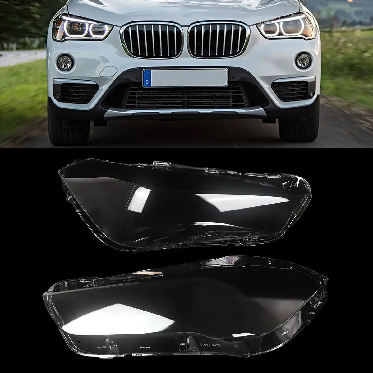Pair of Headlight Lens Cover Cap For BMW X1 F48 F49 2016-2019 Left Right Side