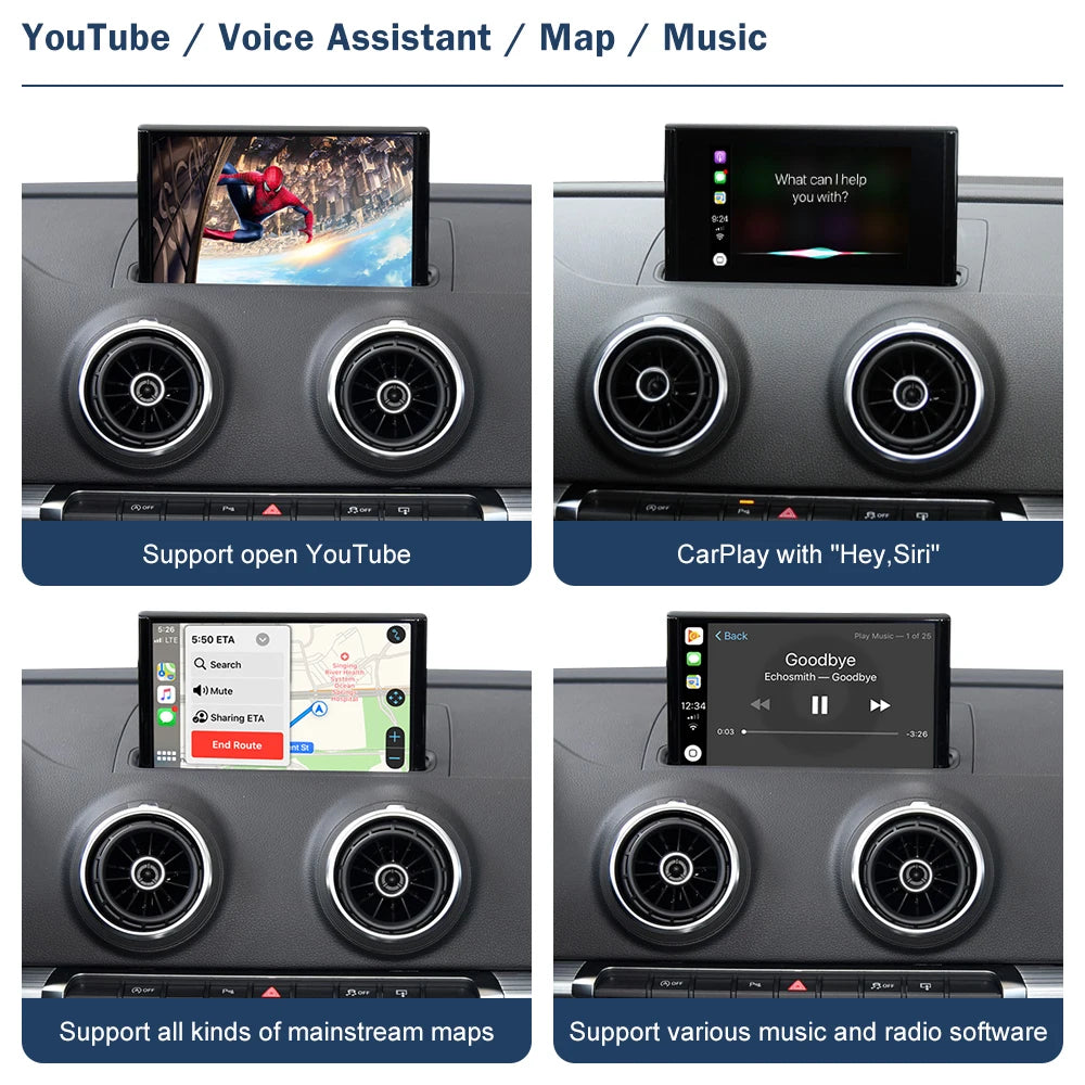 Road Top Wireless CarPlay Android Auto Interface for Audi A3 8V Q2 8P 2013-2018, with AirPlay Mirror Link Car Play Functions