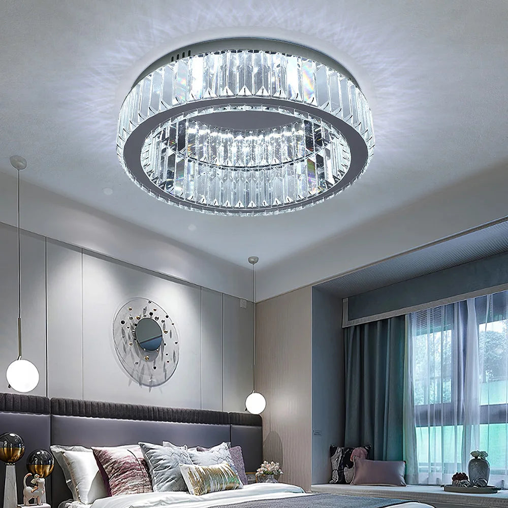 KOMORE Elegant Crystal Round & Square Ceiling Light for Living Room, Bedroom, Kitchen