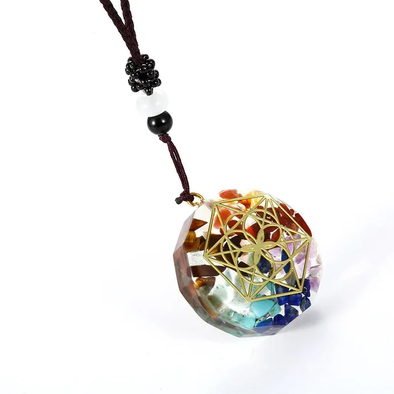 Retro Colorful Chips Natural Turquoise Amethyst Stone Chakra Orgone Energy Pendulum Amulet Reiki Healing Pendant Necklace