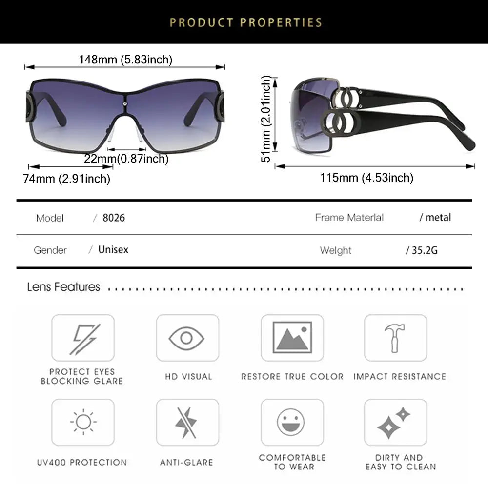 New Oversize Sports Men's Cycling Sun Glasses Punk One Piece Goggle Women 2000'S Brand Designer Sun Glasses Y2k Sunglasses