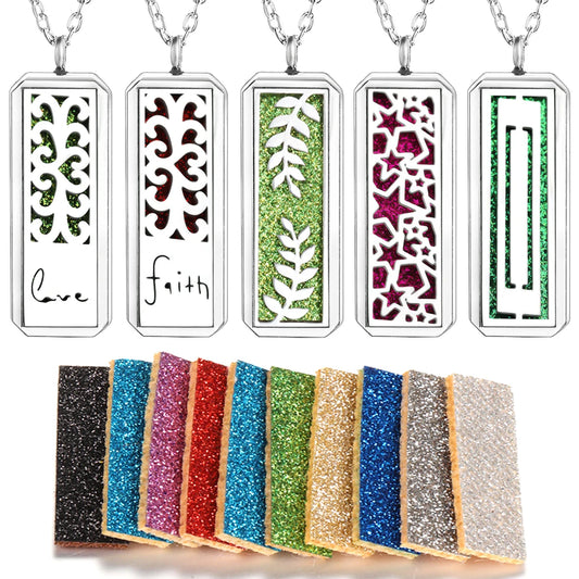 Rectangle Pendant Stainless Steel Magnetic Perfume Necklace Aromatherapy Essential Oil Diffuser Locket Fashion Necklace Jewelry