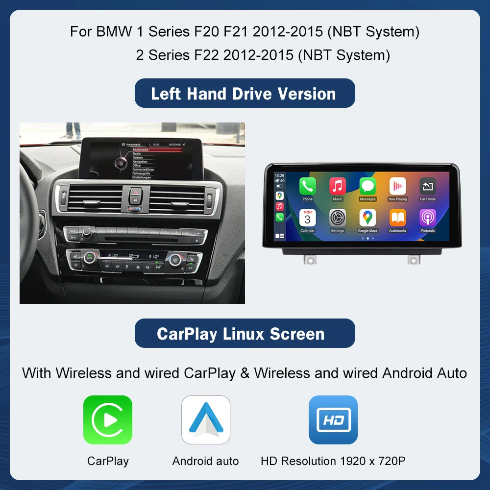 Multimedia AHD Display For BMW 1/2/3/4 Series F20/F21/F22/F30/F31/F32/F33 Touch Screen Wireless Carplay Android Auto Navigation