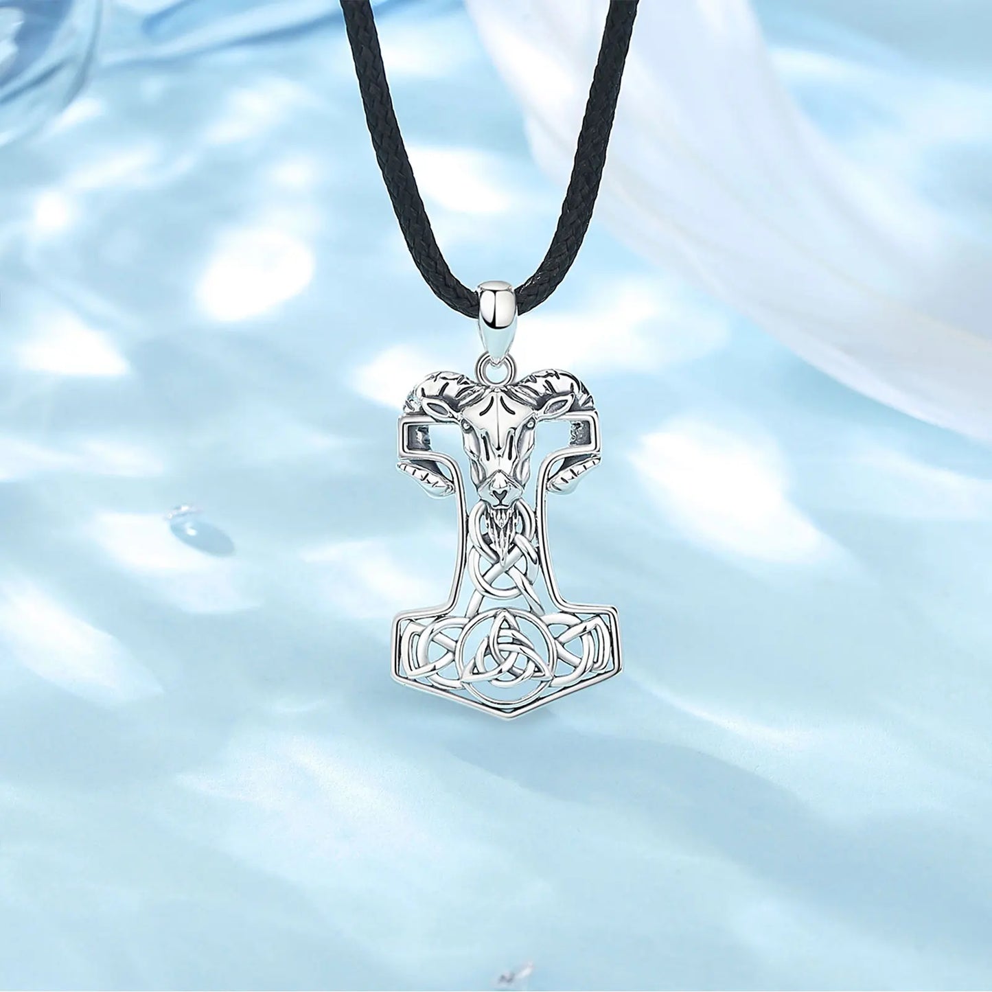 Eudora 925 Sterling Silver Norse Viking Thor's Hammer Mjolnir Rune Necklace Goat Celtic Knot Amulet Pendant Personality Jewelry