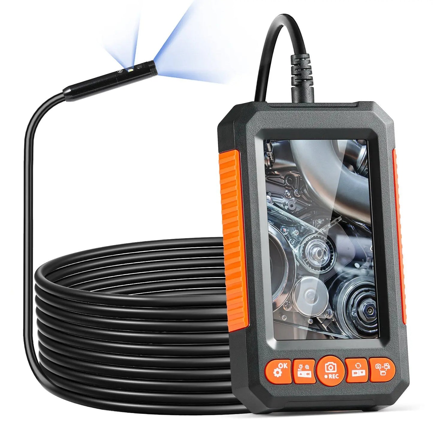 Dual Lens Borescope Endoscope Camera with Lights 16.4FT Cable & 4.3' Screen for Cars & Vehicles