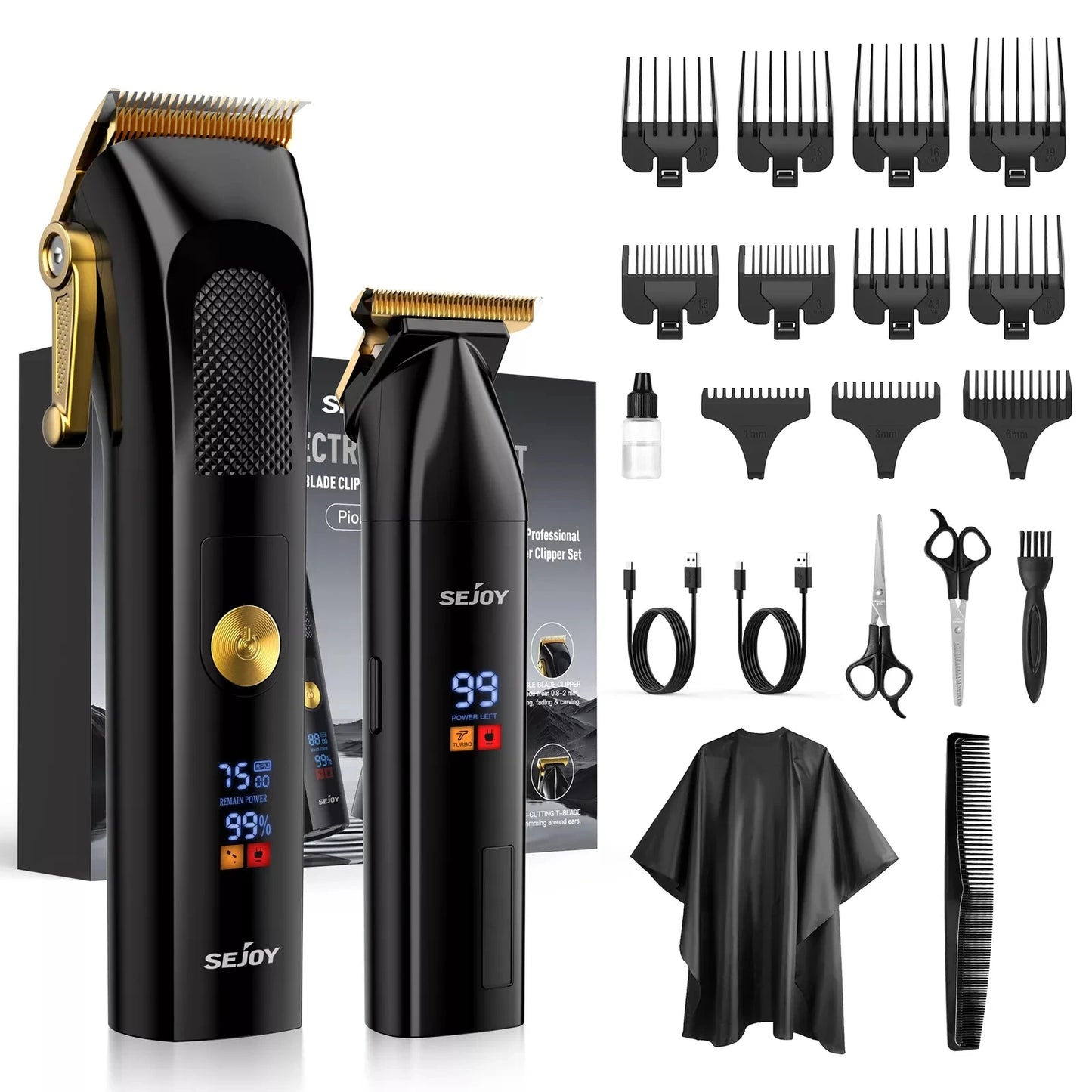 SEJOY 2 Pcs/set Hair Clippers Men Trimmer Kit for Barber Mens Beard Haircut Set Professional Hair Cutting Barber Machines
