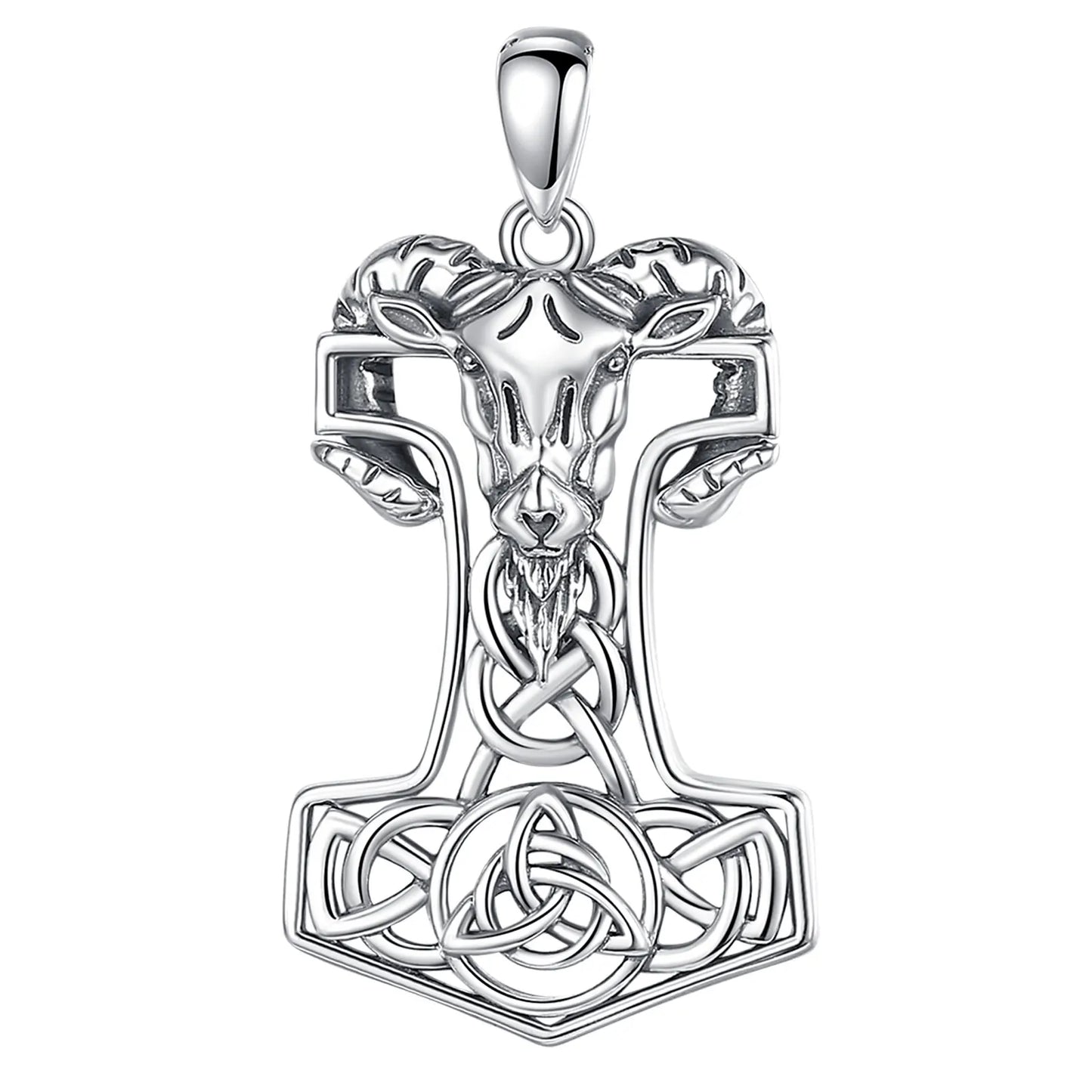 Eudora 925 Sterling Silver Norse Viking Thor's Hammer Mjolnir Rune Necklace Goat Celtic Knot Amulet Pendant Personality Jewelry