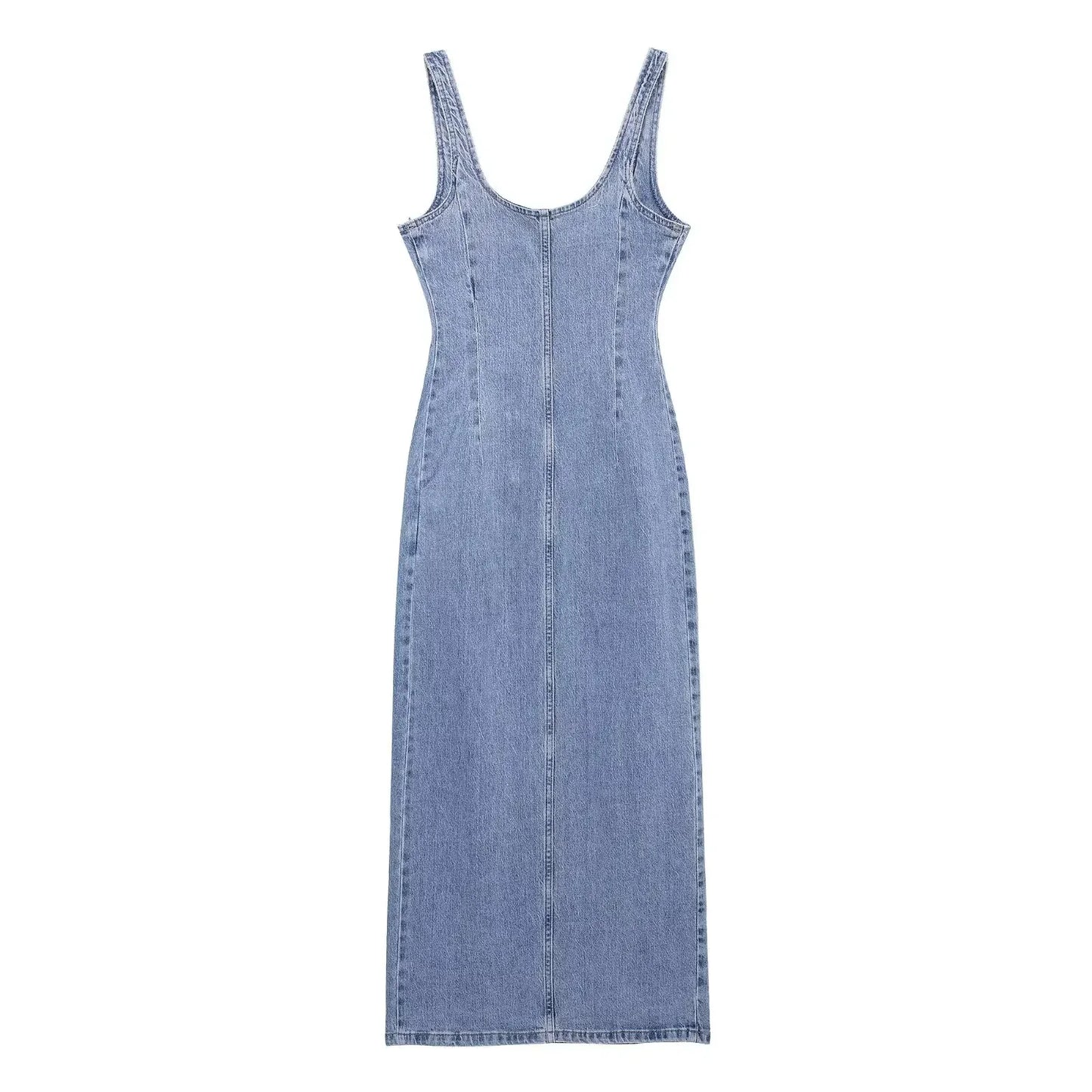 TRAFSHE Summer Ladies Zipper Denim Dress Women Elegant Spaghetti Strap Sexy O-Neck Vintage Casual Female Sling Mid-Long Dress ﻿