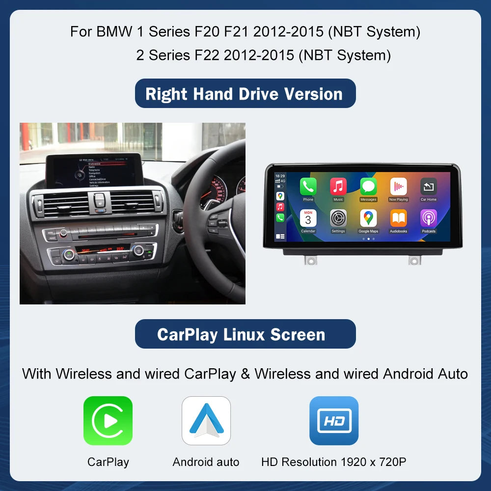 Multimedia AHD Display For BMW 1/2/3/4 Series F20/F21/F22/F30/F31/F32/F33 Touch Screen Wireless Carplay Android Auto Navigation