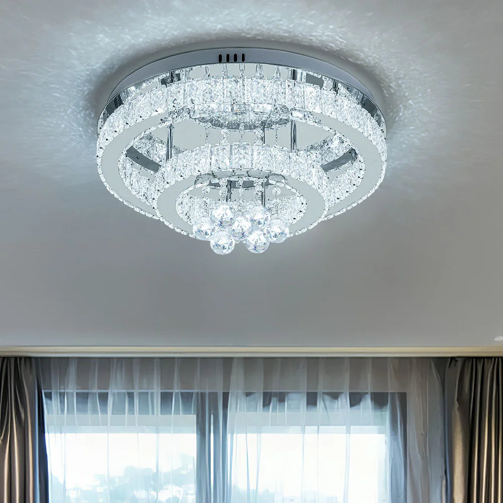 KOMORE Elegant Crystal Round & Square Ceiling Light for Living Room, Bedroom, Kitchen