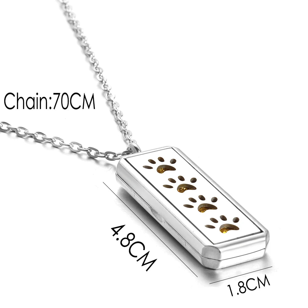 Rectangle Pendant Stainless Steel Magnetic Perfume Necklace Aromatherapy Essential Oil Diffuser Locket Fashion Necklace Jewelry