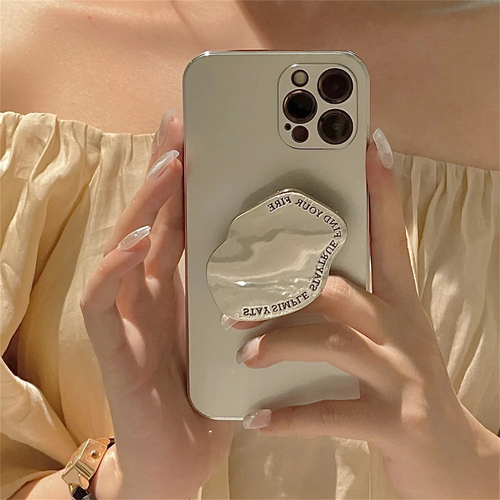 Irregular 3D Metal Make Up Mirror Grip Tok Griptok Korean Phone Holder Ring For iPhone Universal Accessories Phone Stand Bracket