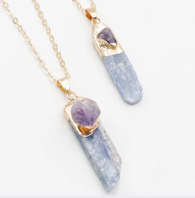 Natural bluestone pendant bluestone with amethyst necklace irregular bluestone blue crystal necklace Crystals and Healing Stones
