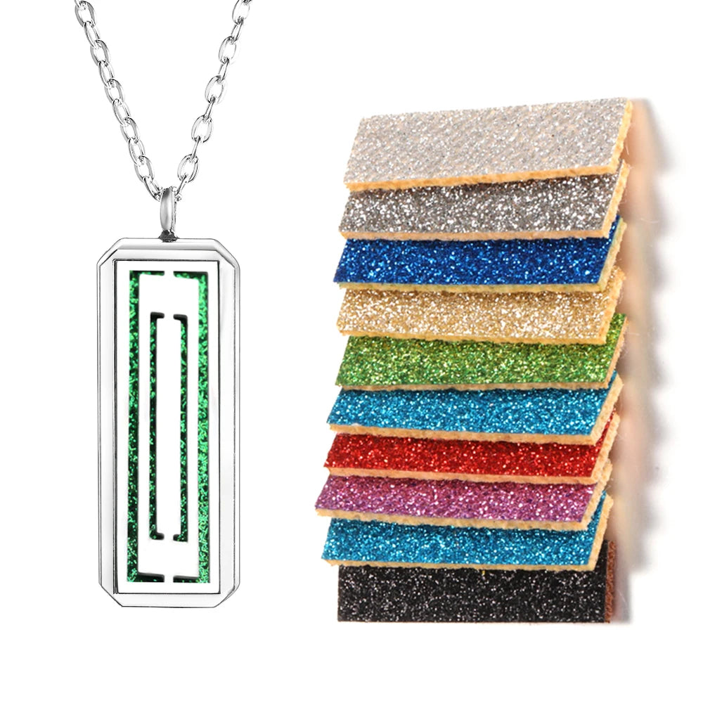 Rectangle Pendant Stainless Steel Magnetic Perfume Necklace Aromatherapy Essential Oil Diffuser Locket Fashion Necklace Jewelry