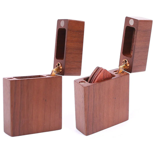 Guitar Picks Storage Box Compact Guitar Picks Case Walnut Guitar Wooden Pick Box Holder for Stringed Instrument