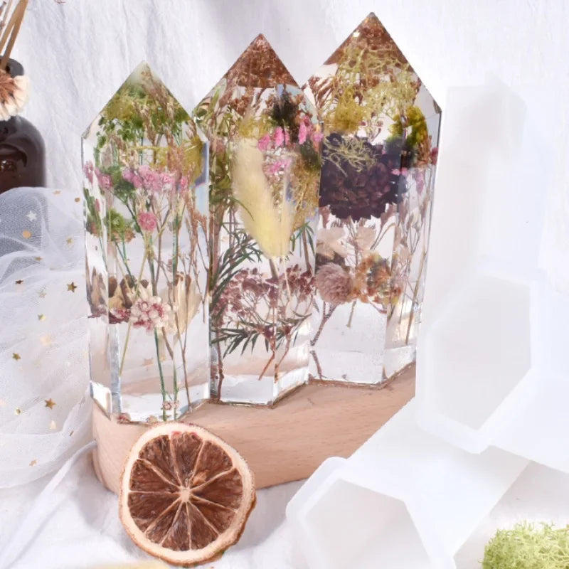 Crystal Resin Molds Hexagonal Cone Centrum Cuboid Molds Silicone Resin Mold, Cube Resin Mold for Jewelry Making Handcrafts DIY T