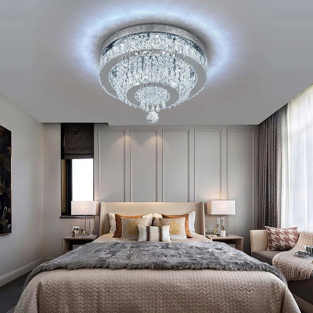 KOMORE Elegant Crystal Round & Square Ceiling Light for Living Room, Bedroom, Kitchen